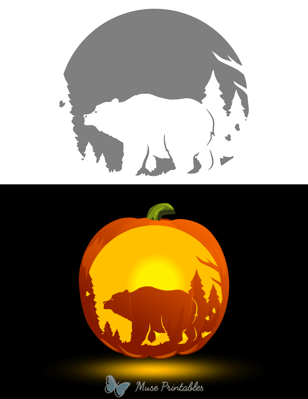 Bear Nature Scene Pumpkin Stencil