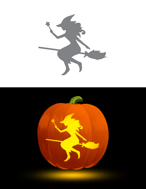 Beautiful Flying Witch Pumpkin Stencil
