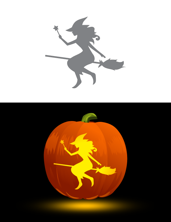 Beautiful Flying Witch Pumpkin Stencil