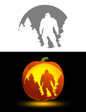 Bigfoot Forest Scene Pumpkin Stencil