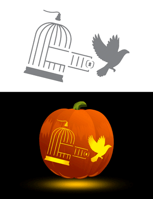 Bird Escaping Cage Pumpkin Stencil