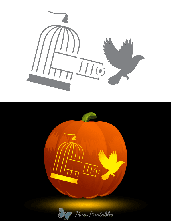Bird Escaping Cage Pumpkin Stencil