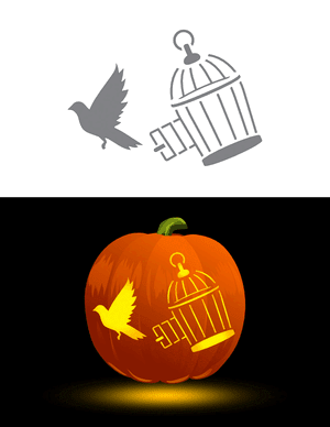 Bird Flying Out of a Cage Pumpkin Stencil