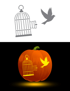 Bird Flying Out of Cage Pumpkin Stencil