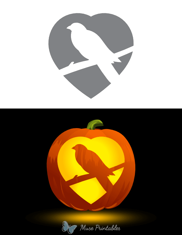 Bird Inside Heart Pumpkin Stencil