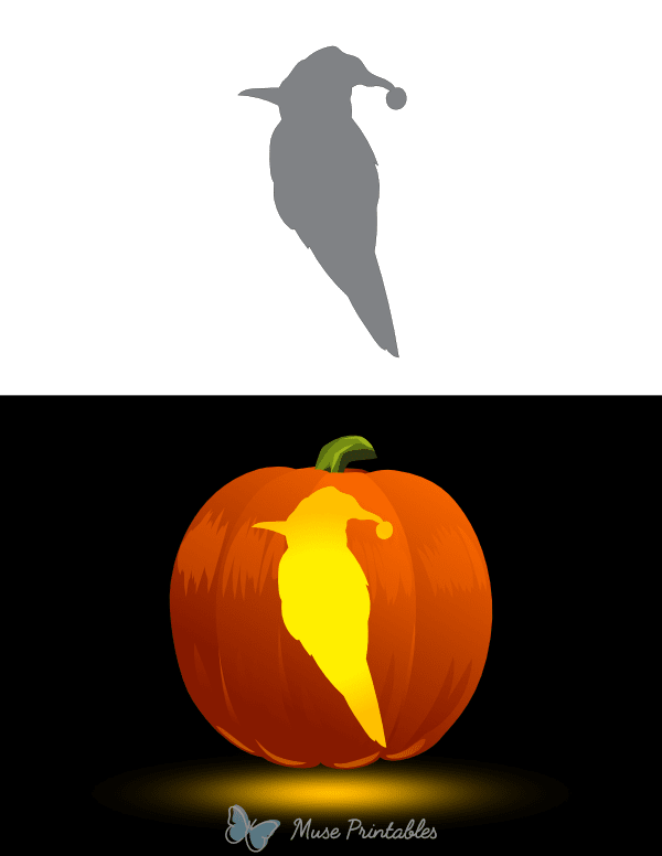 Bird Wearing Santa Hat Pumpkin Stencil