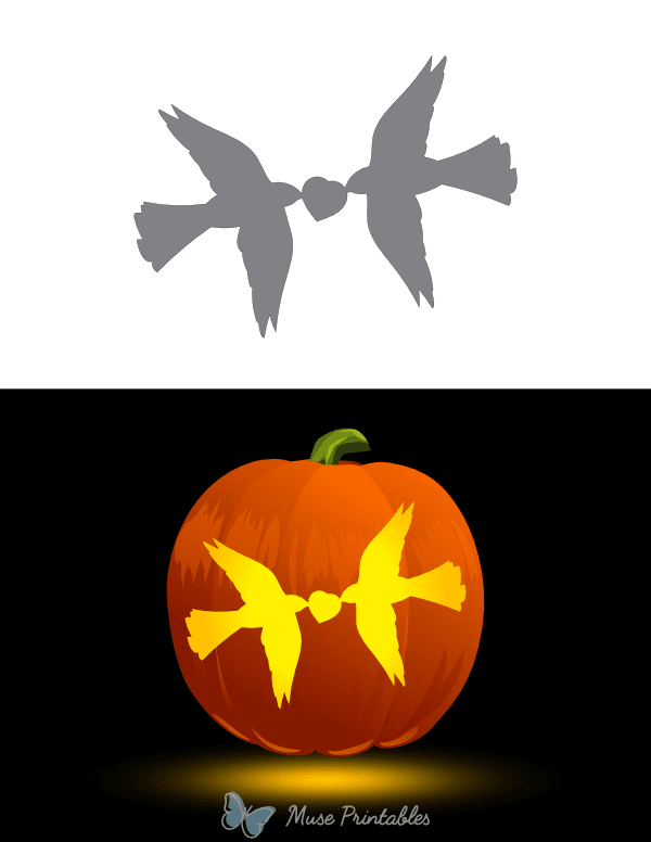 Birds Carrying a Heart Pumpkin Stencil