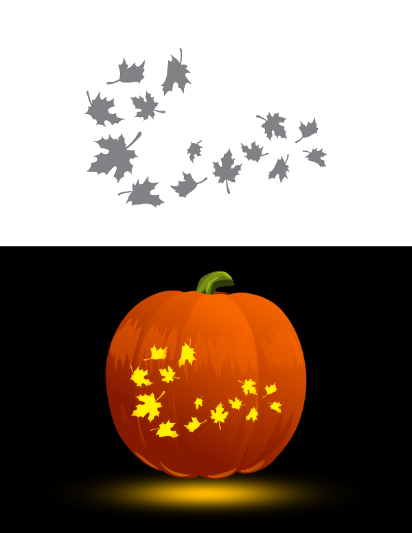 Printable Blowing Maple Leaves Pumpkin Stencil