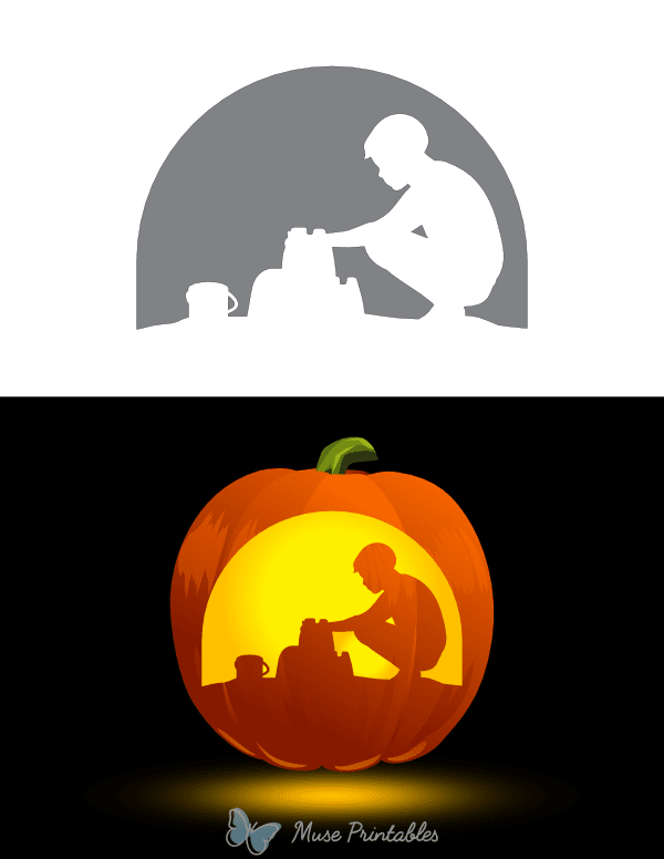 Boy Building Sand Castle Pumpkin Stencil