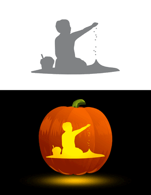 Boy on Beach Pumpkin Stencil