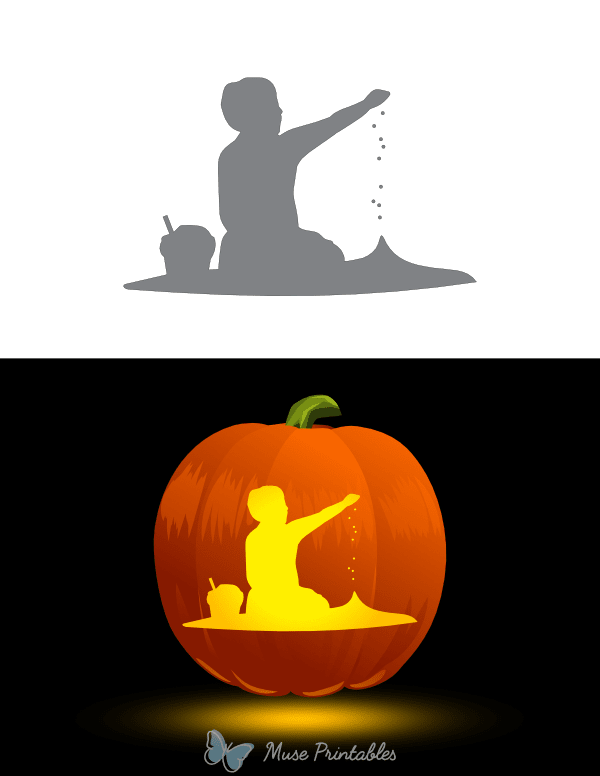 Boy on Beach Pumpkin Stencil