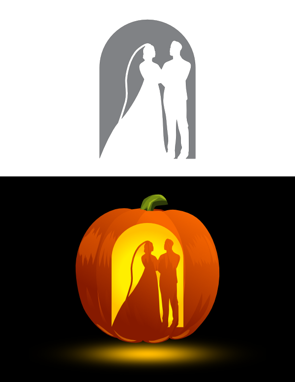 Printable Bride And Groom Arm In Arm Pumpkin Stencil