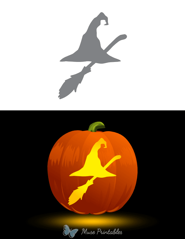 Broom and Witch Hat Pumpkin Stencil