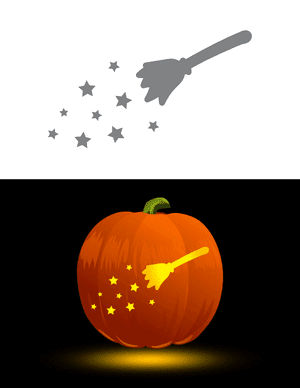Broom With Starry Trail Pumpkin Stencil