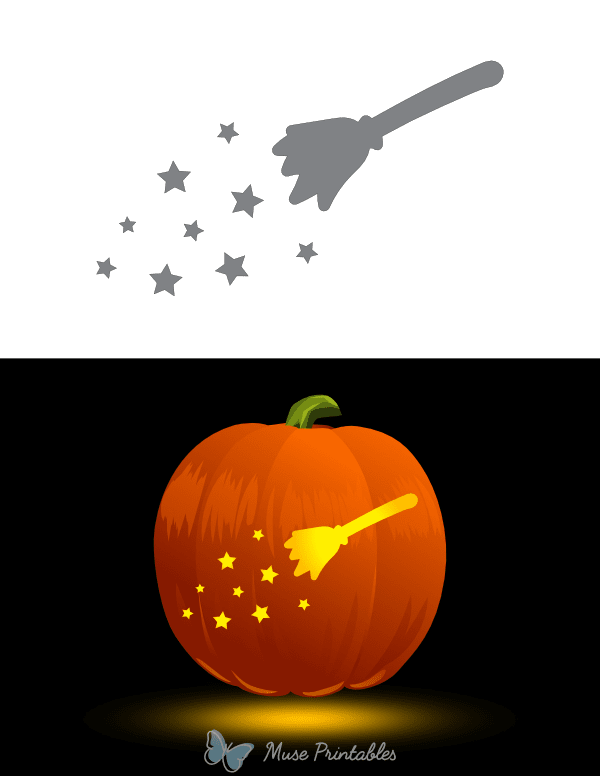 Broom With Starry Trail Pumpkin Stencil