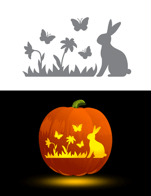 Butterflies and Rabbit Pumpkin Stencil