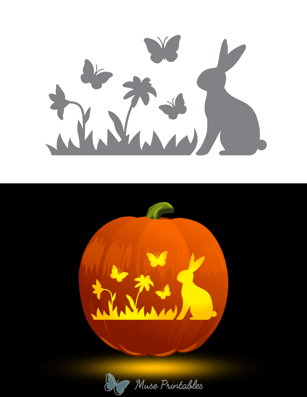 Butterflies and Rabbit Pumpkin Stencil