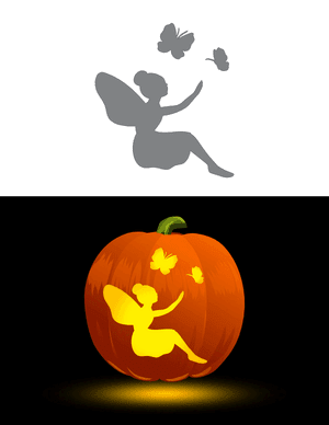 Butterflies and Sitting Fairy Pumpkin Stencil