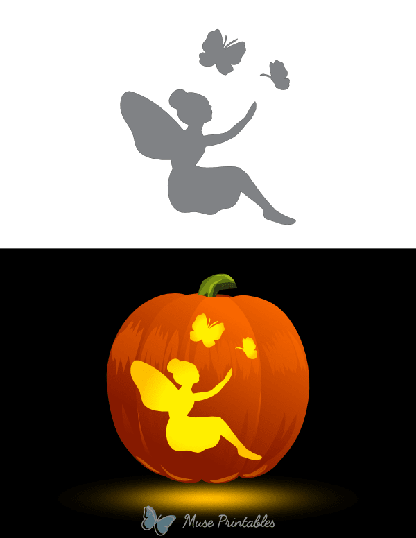 Butterflies and Sitting Fairy Pumpkin Stencil