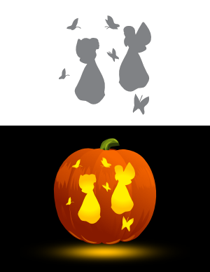 Butterflies and Standing Fairies Pumpkin Stencil