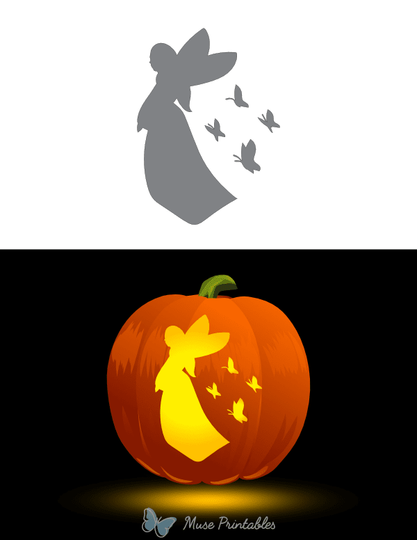 Butterflies Following Fairy Pumpkin Stencil