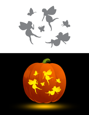 Butterflies With Fairies Pumpkin Stencil