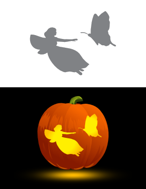 Butterfly Flying With Fairy Pumpkin Stencil