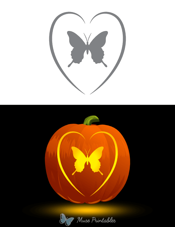 Butterfly Inside Heart Pumpkin Stencil