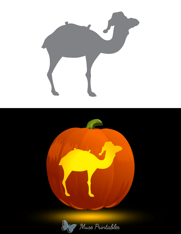 Camel Wearing Santa Hat Pumpkin Stencil