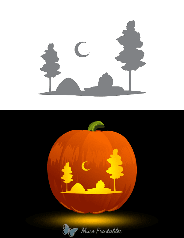 Camping Couple Scene Pumpkin Stencil