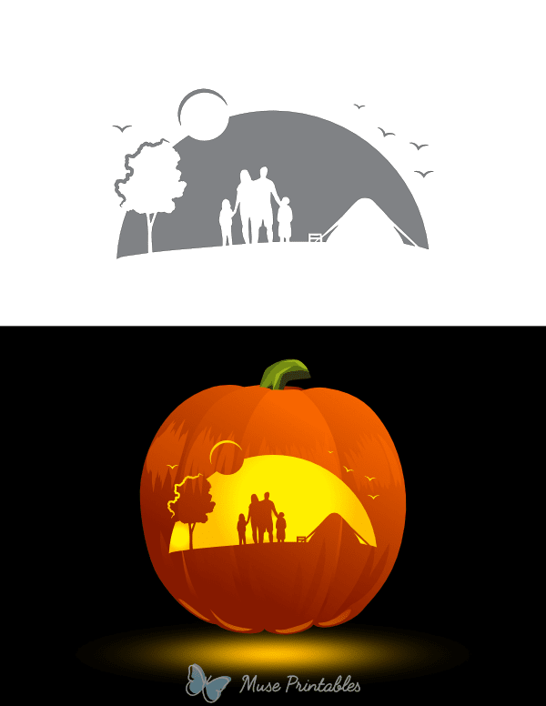 Camping Family Scene Pumpkin Stencil