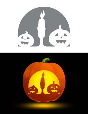 Candle and Jack-o'-lanterns Pumpkin Stencil