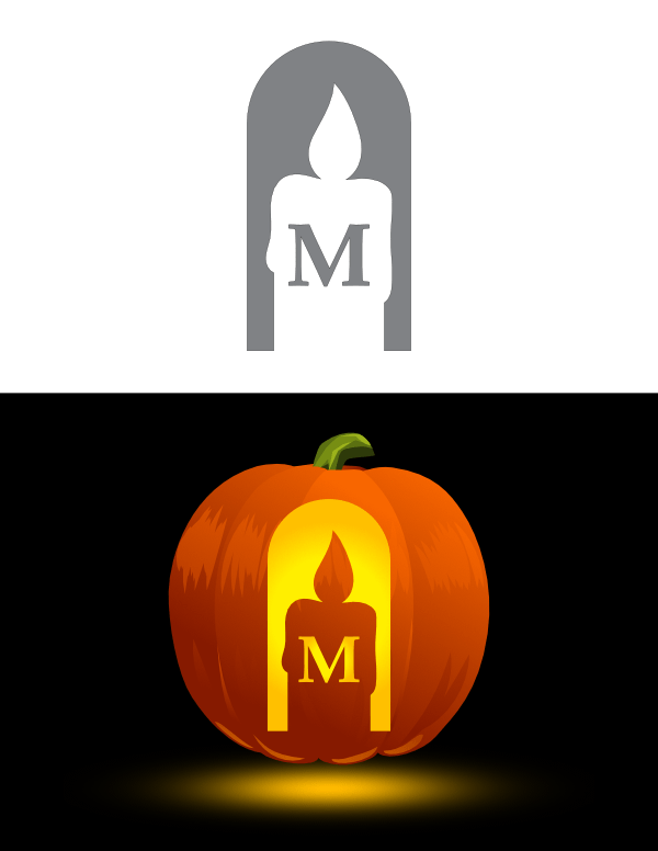 Printable Candle Letter M Pumpkin Stencil