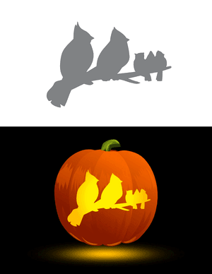 Cardinal Family on Branch Pumpkin Stencil
