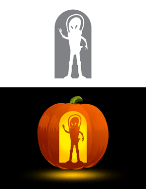 Cartoon Alien With Helmet Pumpkin Stencil