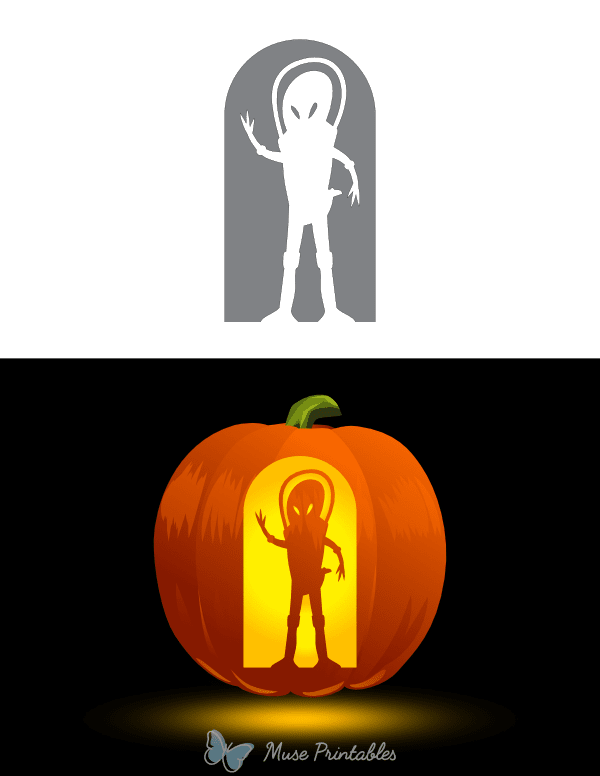 Cartoon Alien With Helmet Pumpkin Stencil