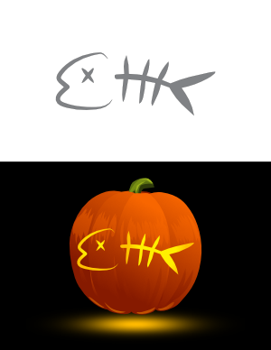 Cartoon Fish Skeleton Pumpkin Stencil
