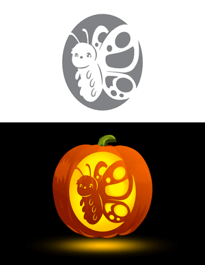 Cartoon Flying Butterfly Pumpkin Stencil