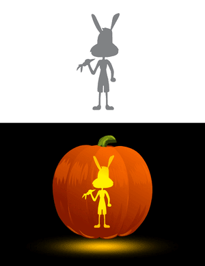 Cartoon Hare Eating Carrot Pumpkin Stencil