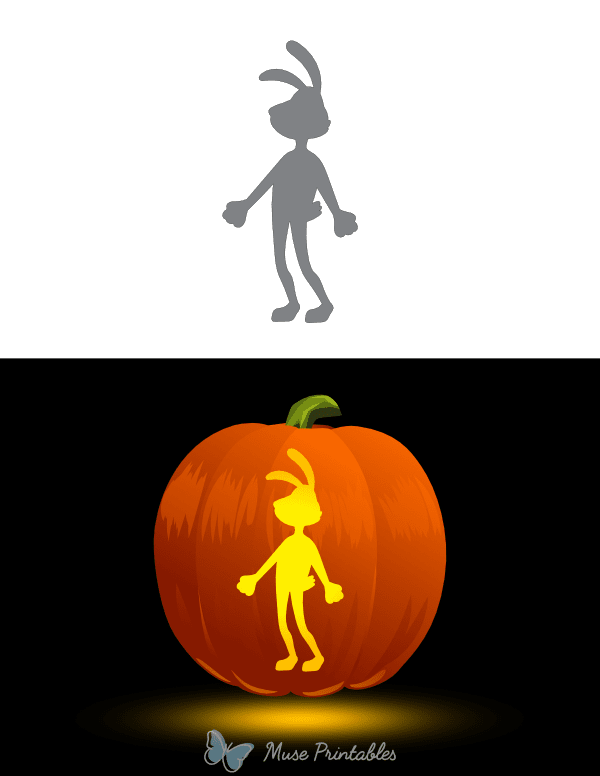 Cartoon Hare Outline Pumpkin Stencil