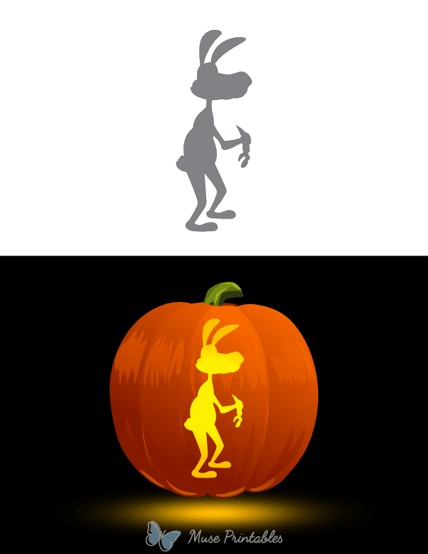 Cartoon Hare With Carrot Pumpkin Stencil