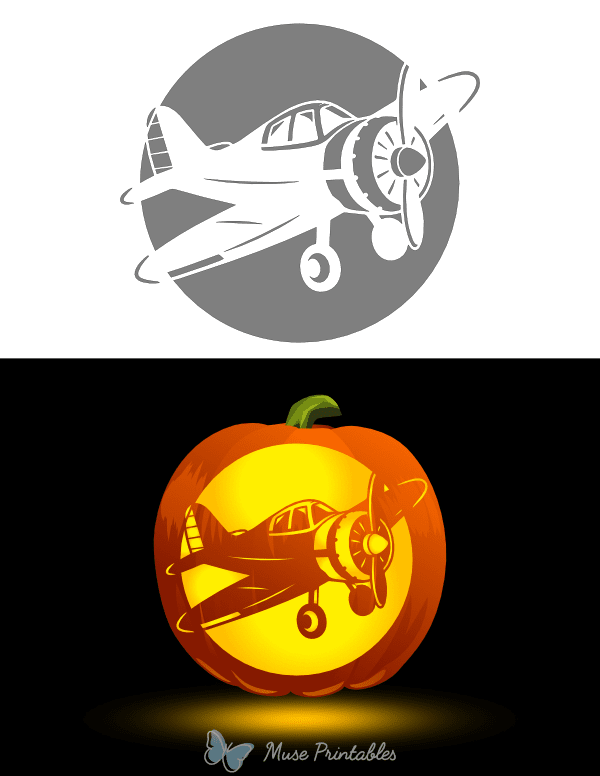 Cartoon Plane Pumpkin Stencil