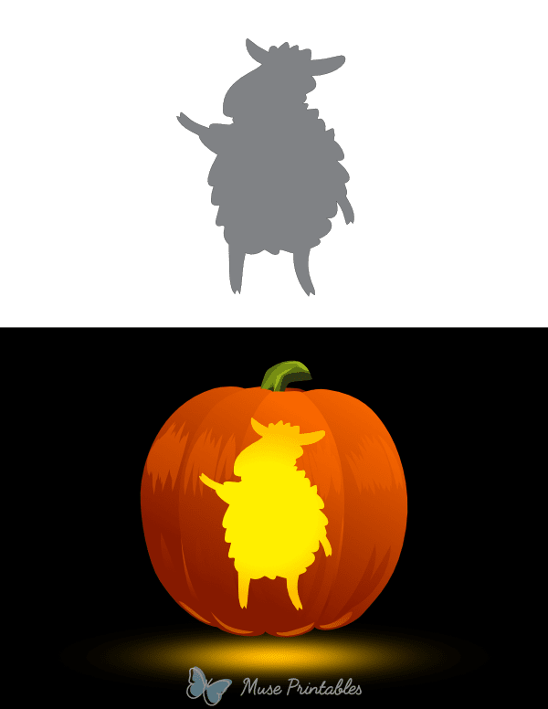 Cartoon Sheep Standing on Two Legs Pumpkin Stencil