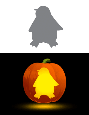 Cartoon Style Penguin Pumpkin Stencil