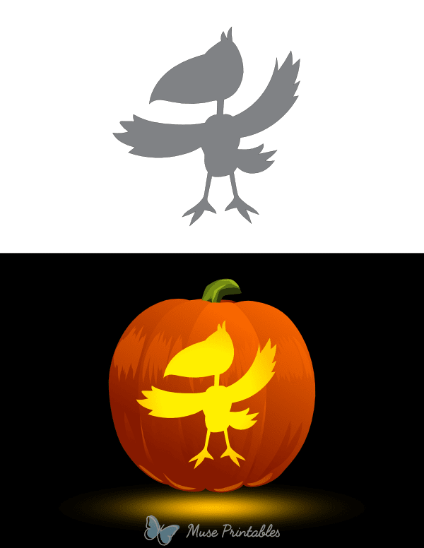 Cartoony Crow Pumpkin Stencil