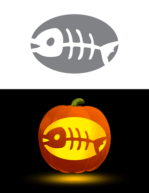 Cartoony Fish Skeleton Pumpkin Stencil