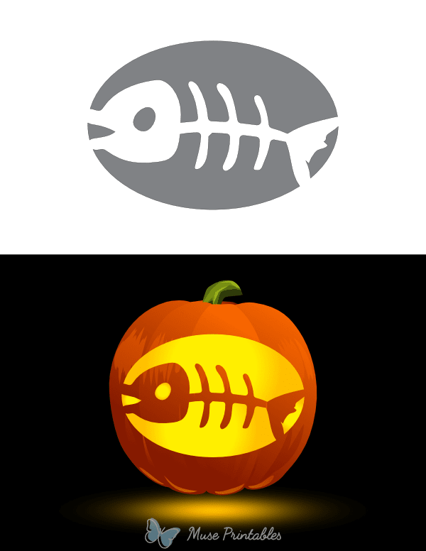 Cartoony Fish Skeleton Pumpkin Stencil
