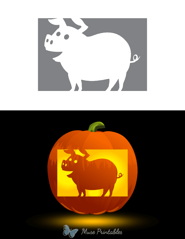 Cartoony Pig Pumpkin Stencil