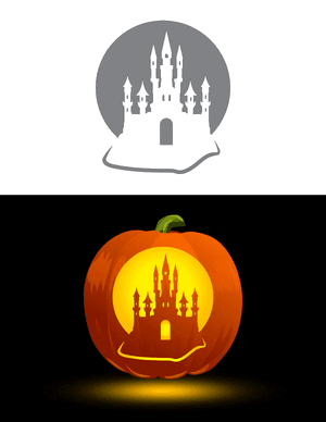 Castle and Full Moon Pumpkin Stencil