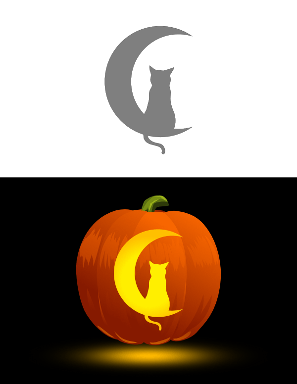 Cat and Crescent Moon Pumpkin Stencil